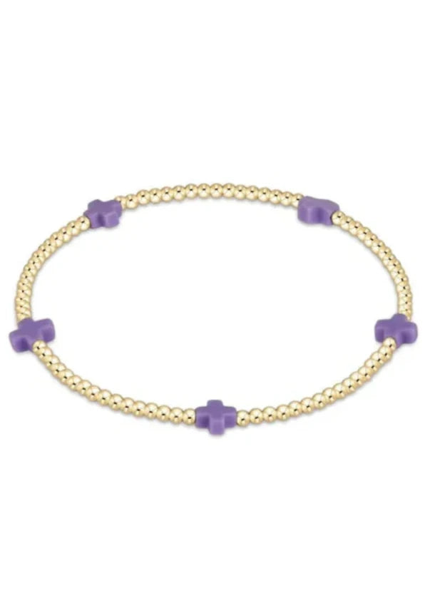 egirl Signature Cross Gold Pattern 2mm Bead Bracelet - Purple (little girl sized)
