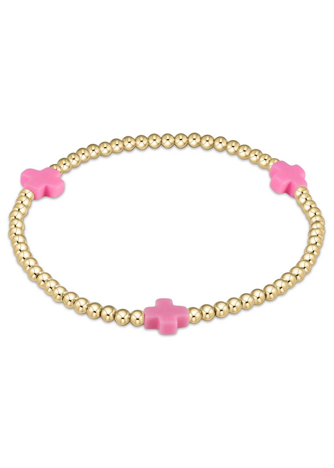 egirl Signature Cross Gold Pattern 2mm Bead Bracelet - Bright Pink (little girl sized)