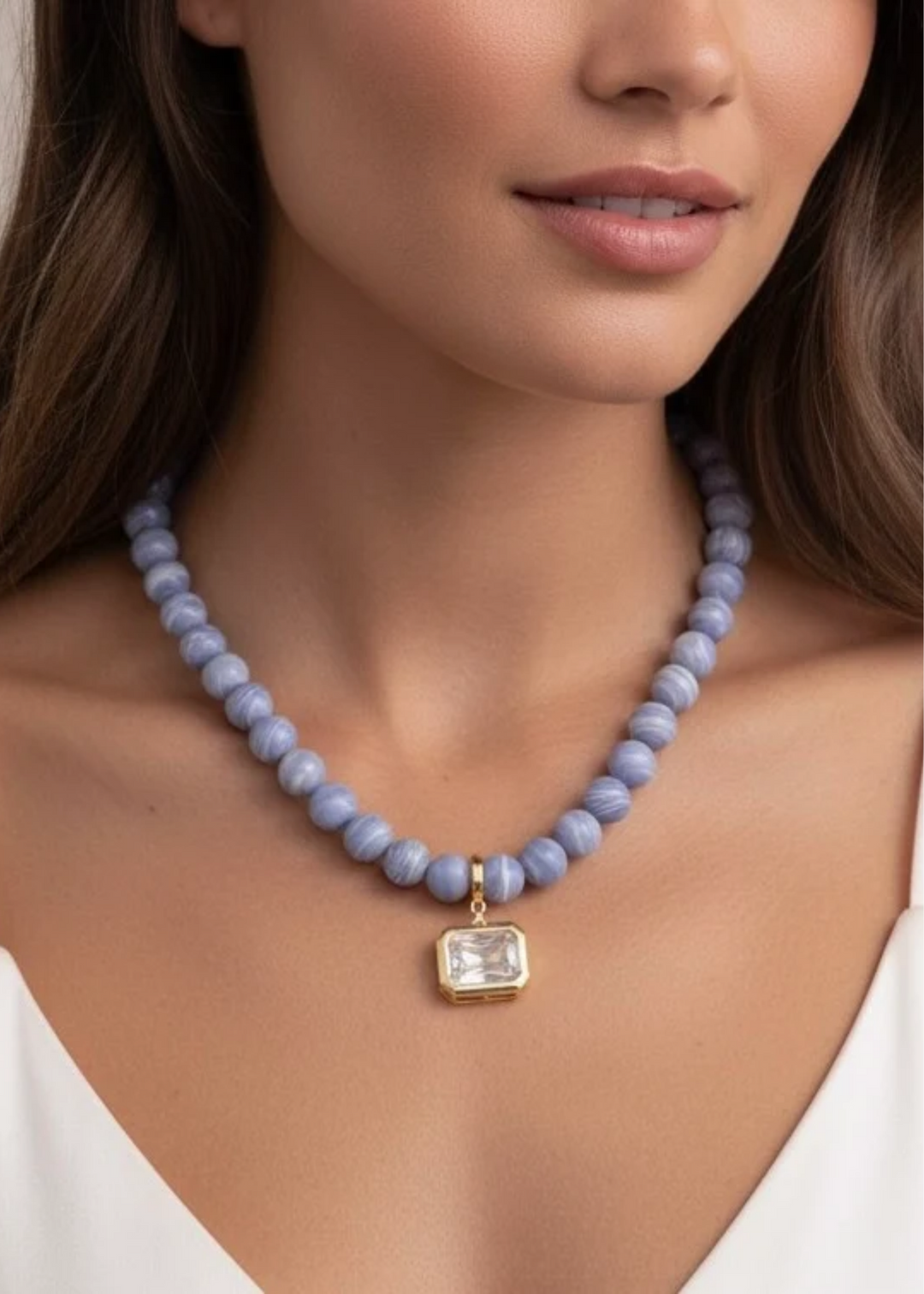 Bead Necklace with Large CZ Pendant