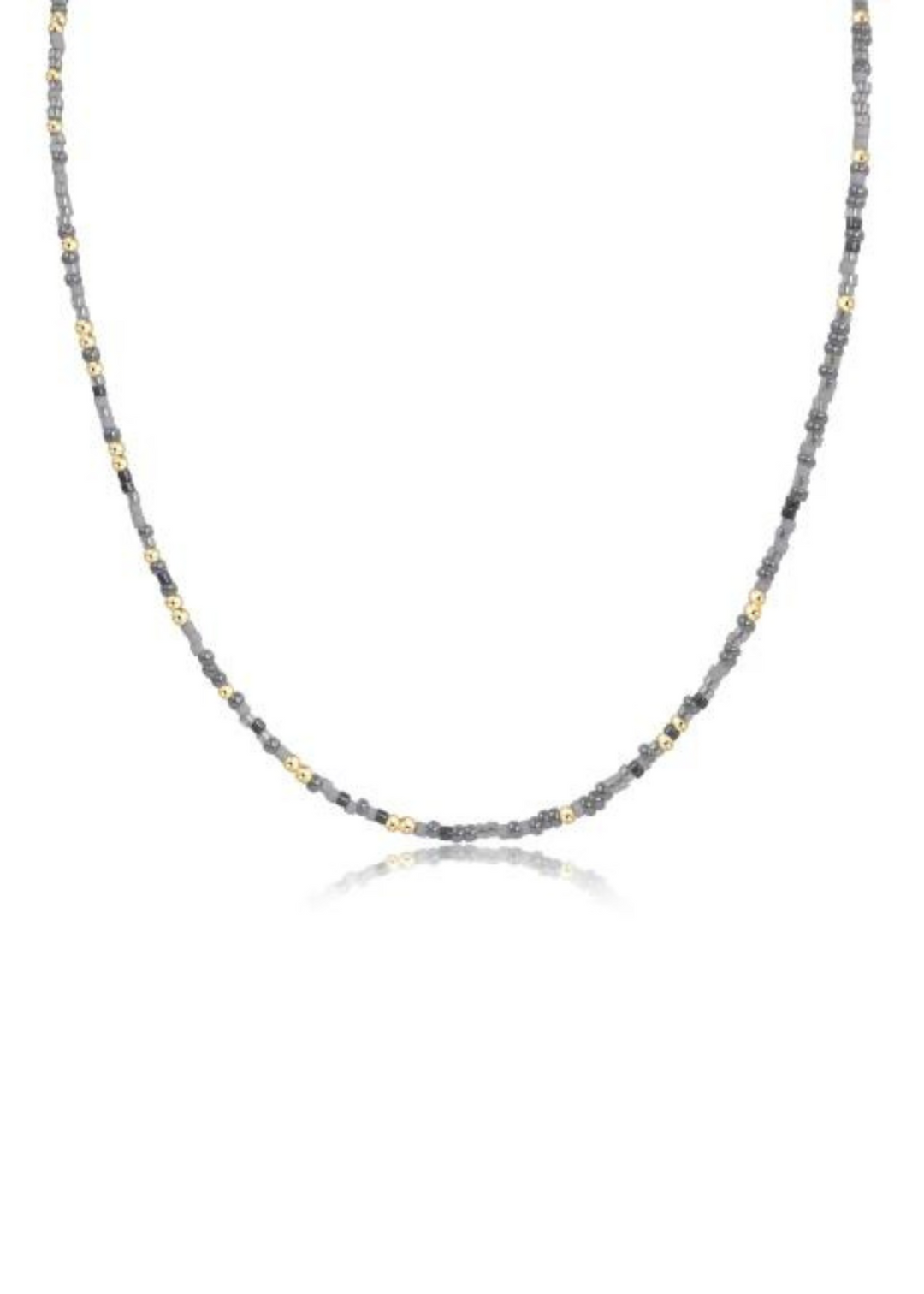 15-inch enewton design Hope Unwritten Choker Necklace in Kickin Ash, featuring a delicate blend of grey beads and gold accents for a subtle and elegant look.