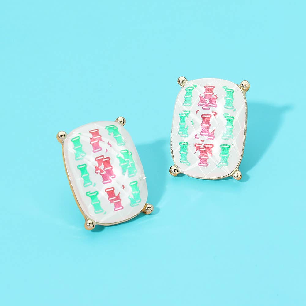 Rectangular Mahjong Tile Cluster Stud Earrings - 5