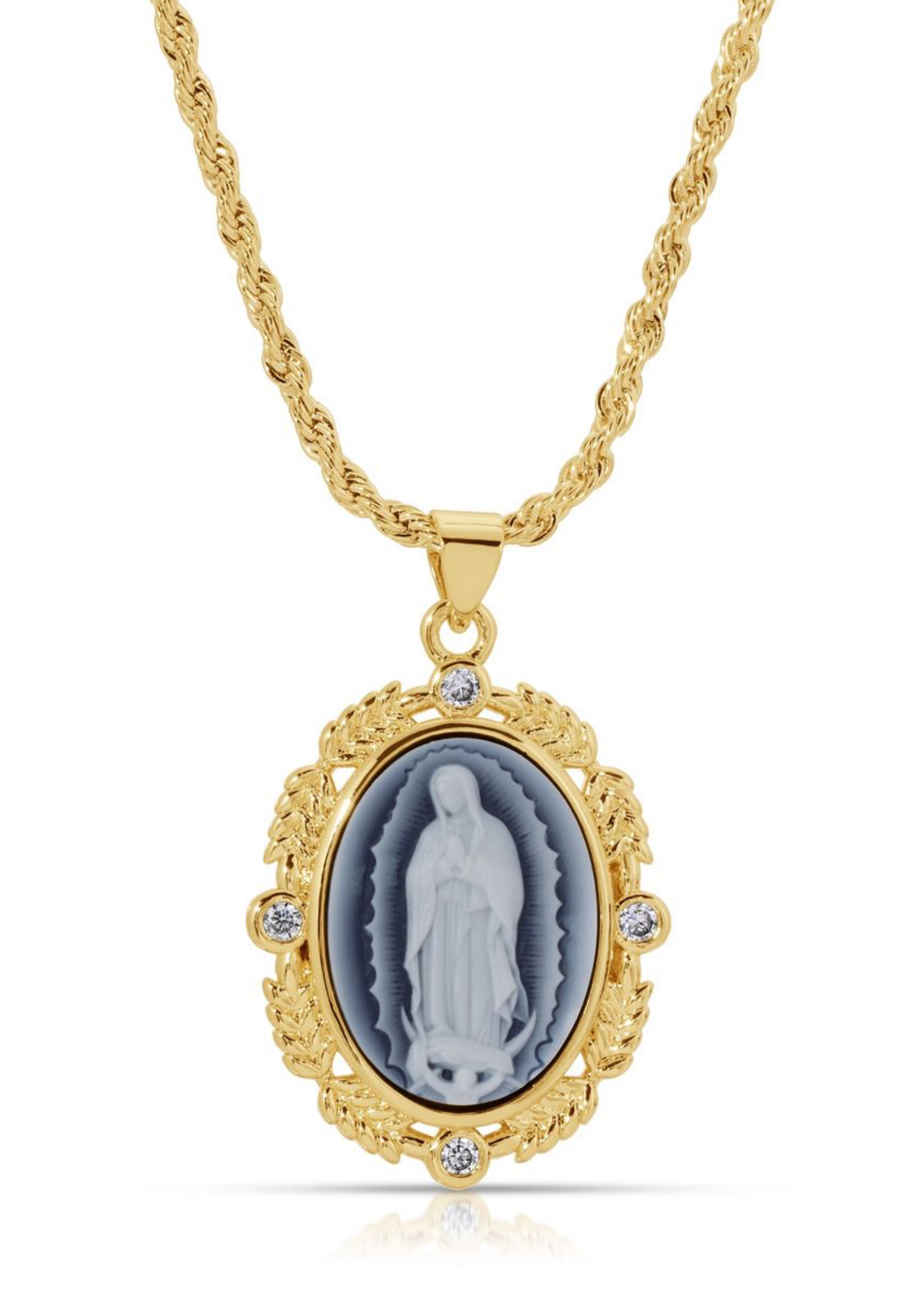 Joy Dravecky French Blue Cameo Mary Necklace