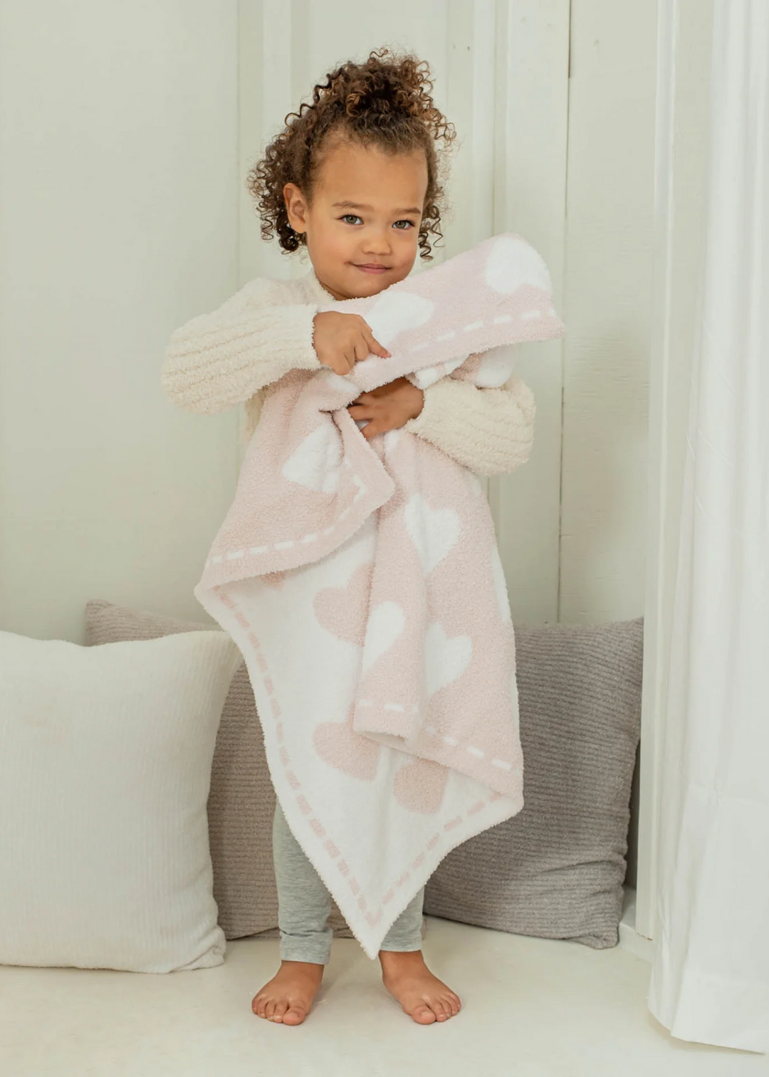 Barefoot Dreams CozyChic Dream Receiving Blanket - Pink/White Hearts
