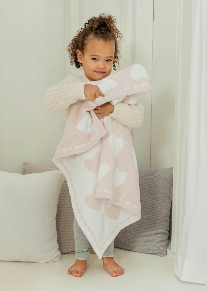 Barefoot Dreams CozyChic Dream Receiving Blanket - Pink/White Hearts