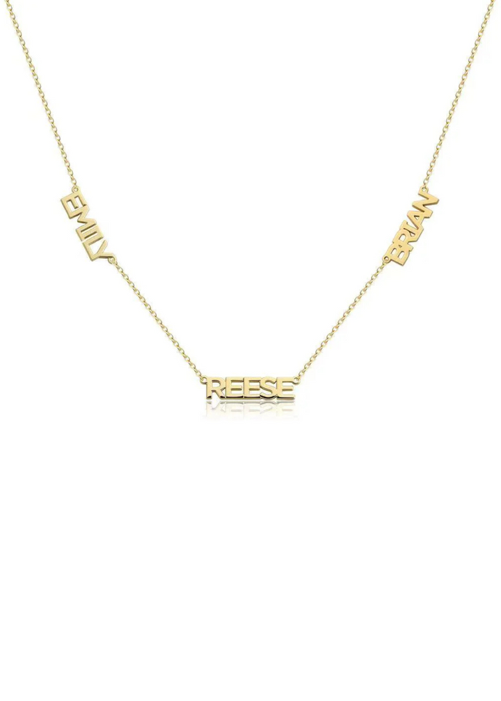 Custom Cherish Multiple Name Necklace - Gold