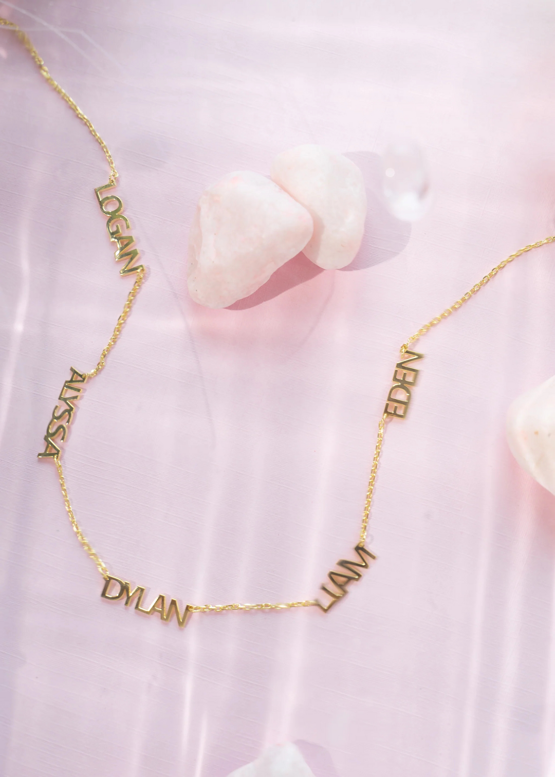 Custom Cherish Multiple Name Necklace - Gold