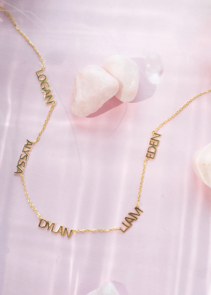 Custom Cherish Multiple Name Necklace - Gold