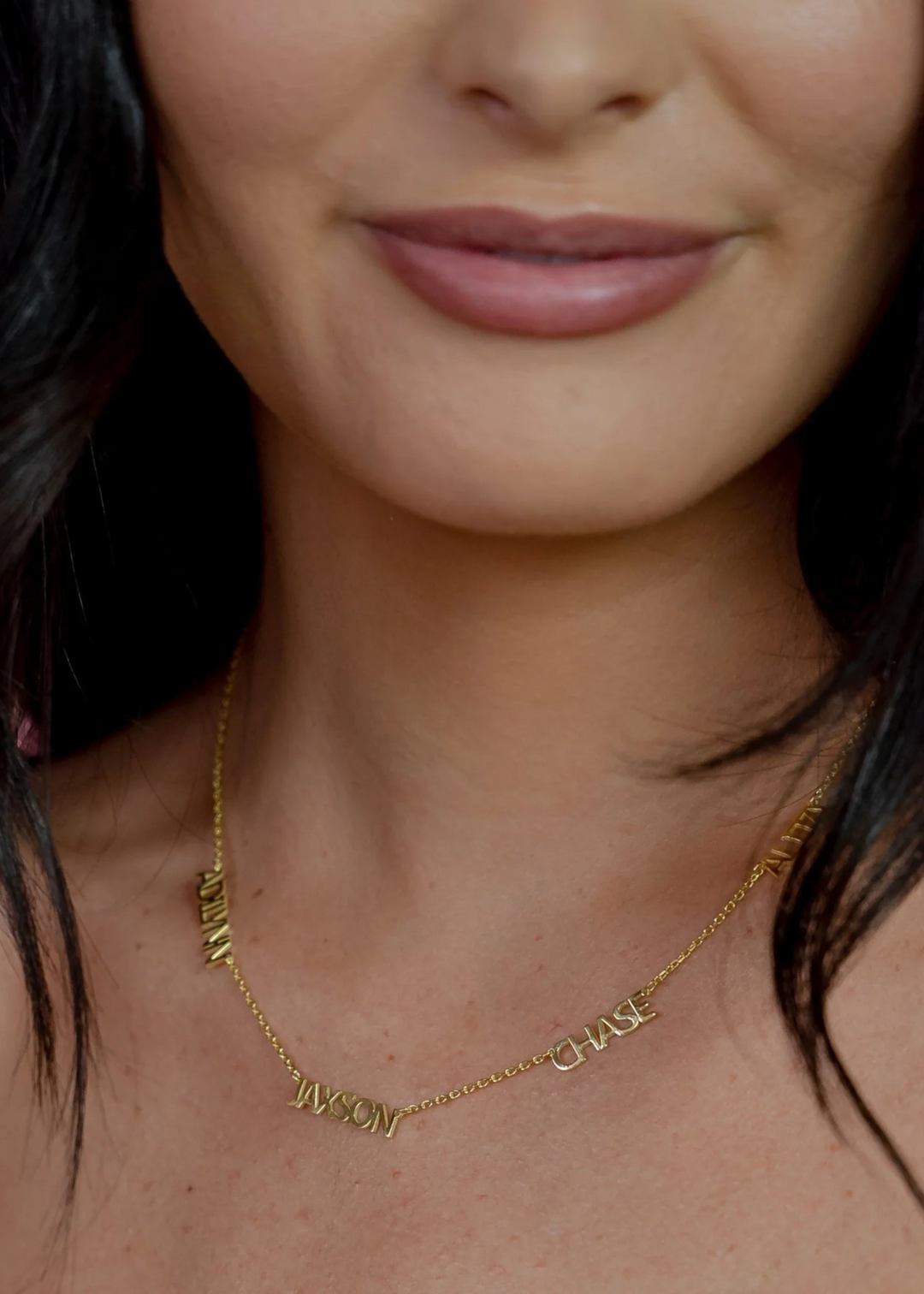 Custom Cherish Multiple Name Necklace - Gold