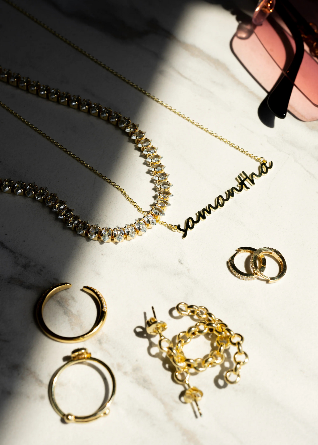 Custom Cherish Multiple Name Necklace in Script - Gold