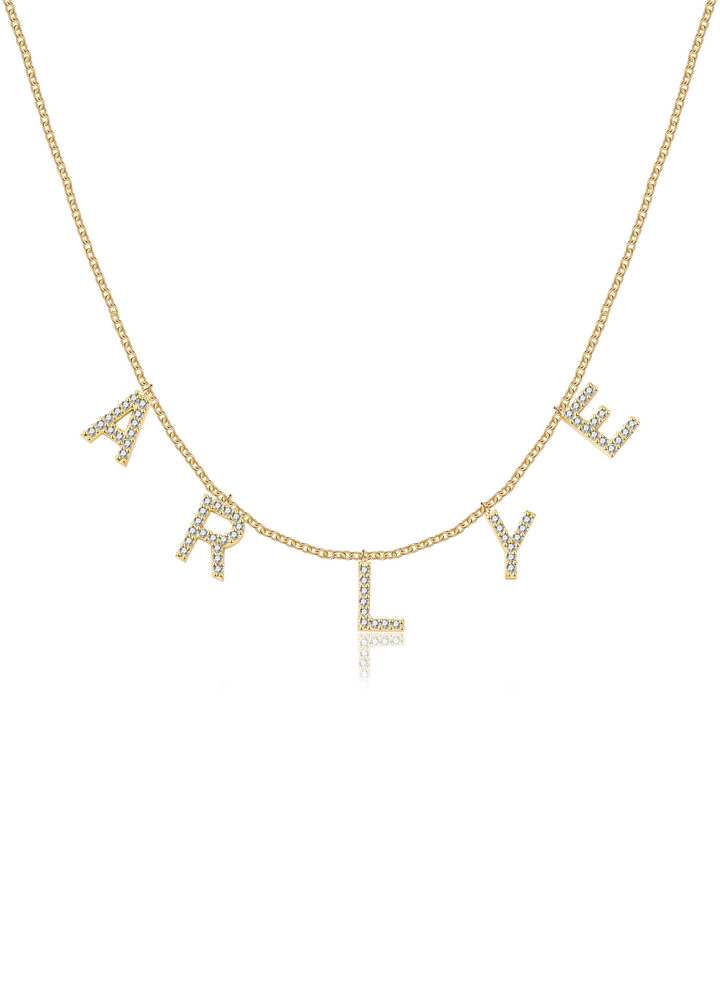 Custom Dover Pave Crystal Name Necklace - Gold