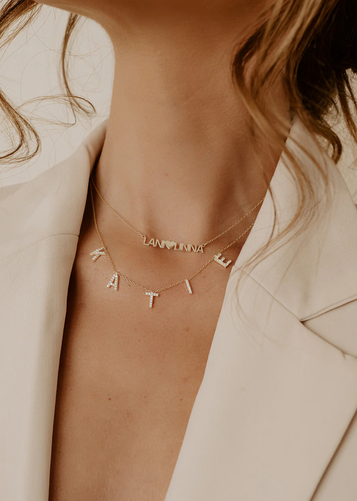 Custom Dover Pave Crystal Name Necklace - Gold