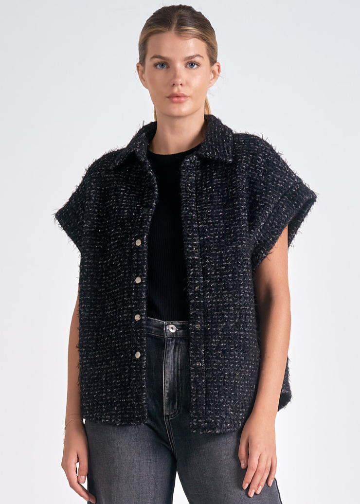 Elan Landry Button Down Vest in Black Silver