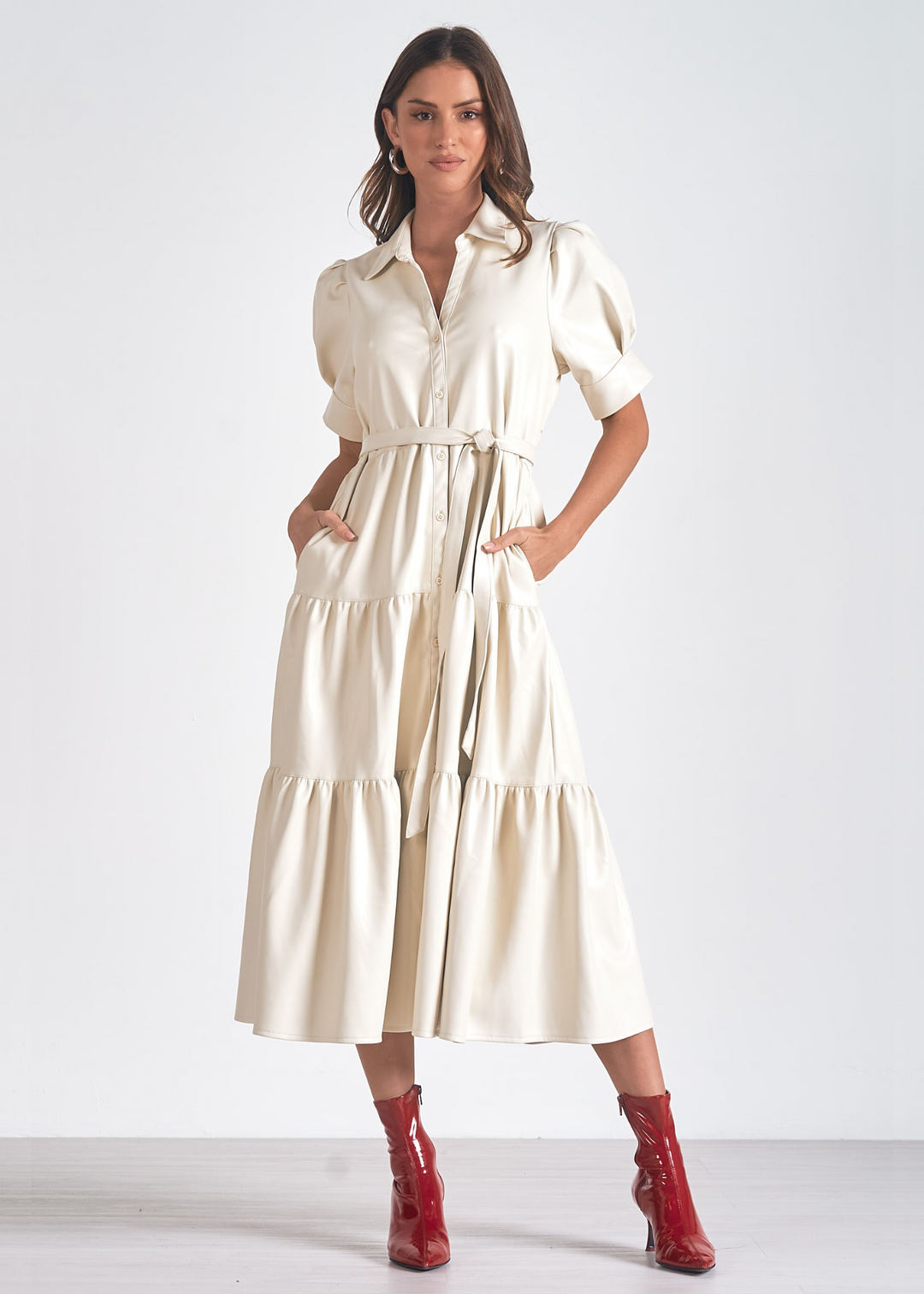 Elan Mable Leather Midi Dress in White