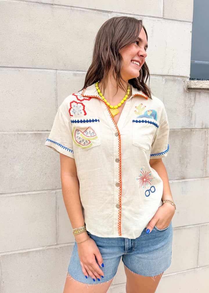 Coastline Embroidered Button Down