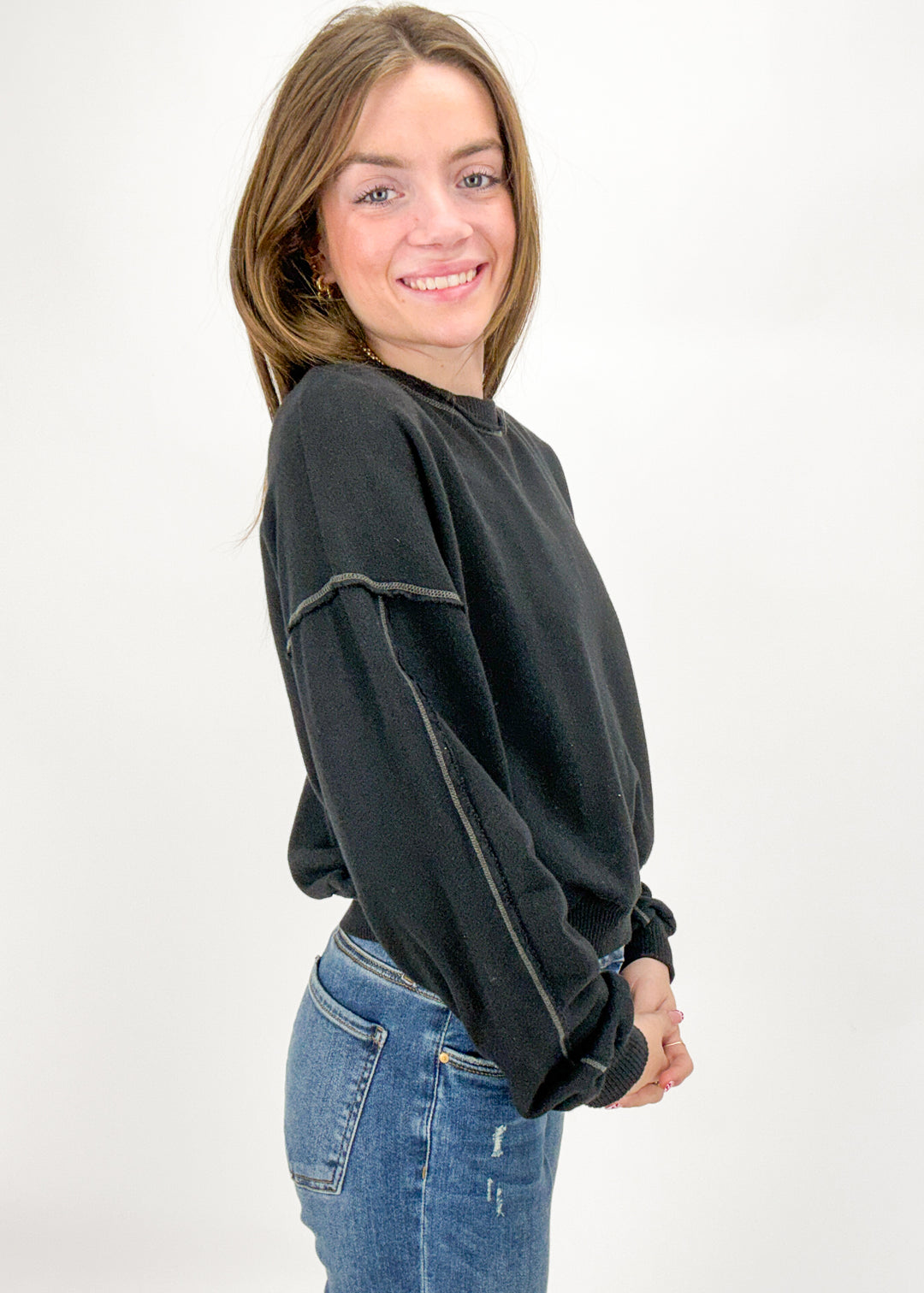 Project Social T Greene Contrast Stitch Crew Neck Sweatshirt