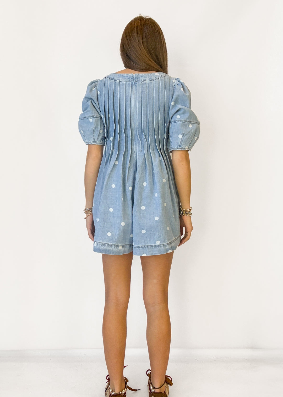 Dallas Denim Polka Dot Romper