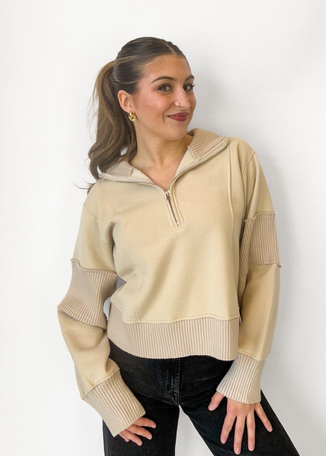 Iris Half Zip Brushed Terry Top