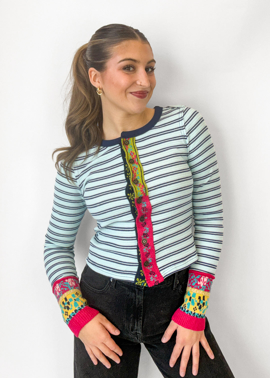 We The Free Noa Cardigan- Blue Combo