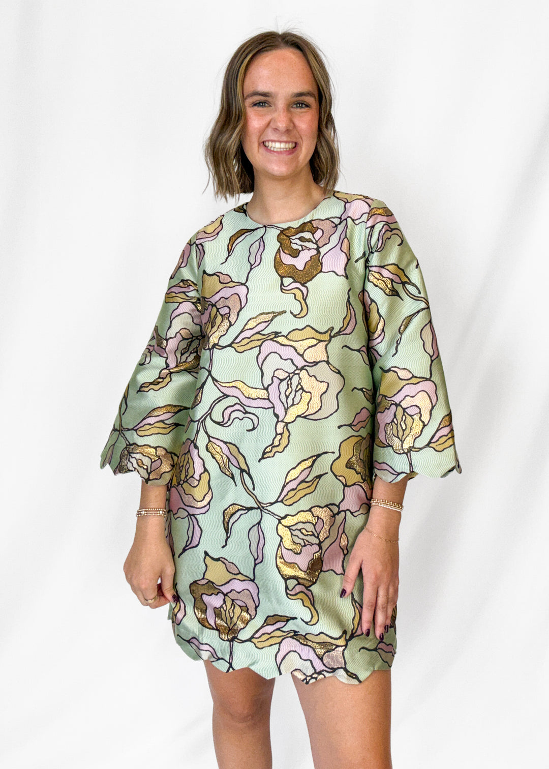 Uncle Frank Floral Scalloped Mini Dress