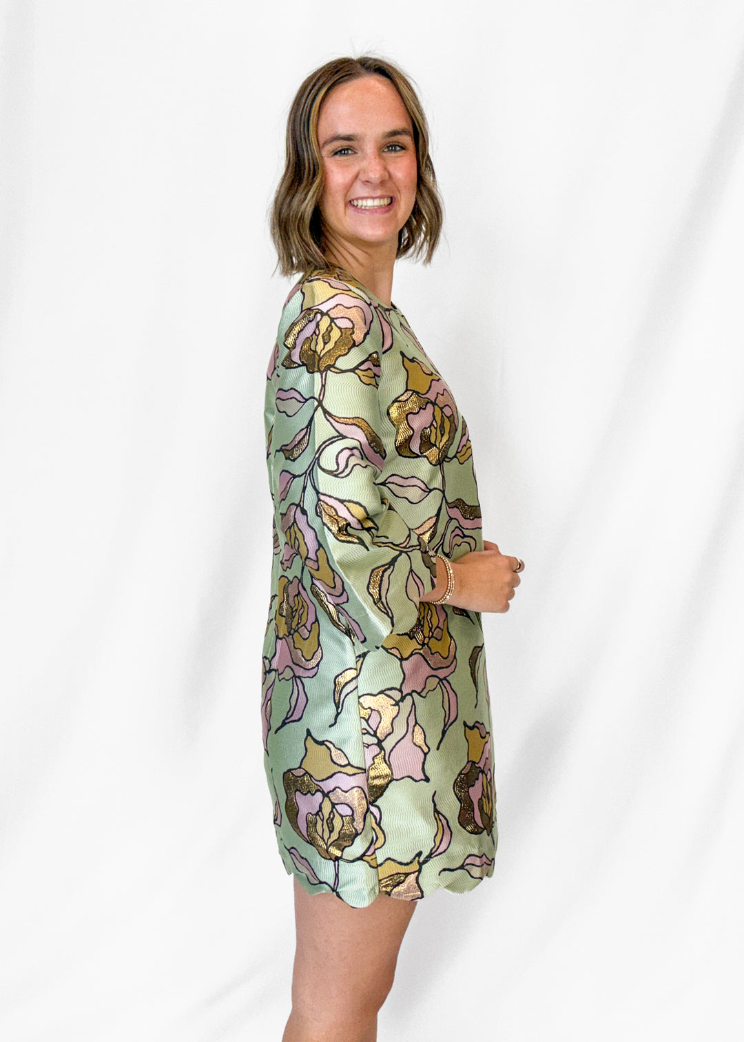 Uncle Frank Floral Scalloped Mini Dress
