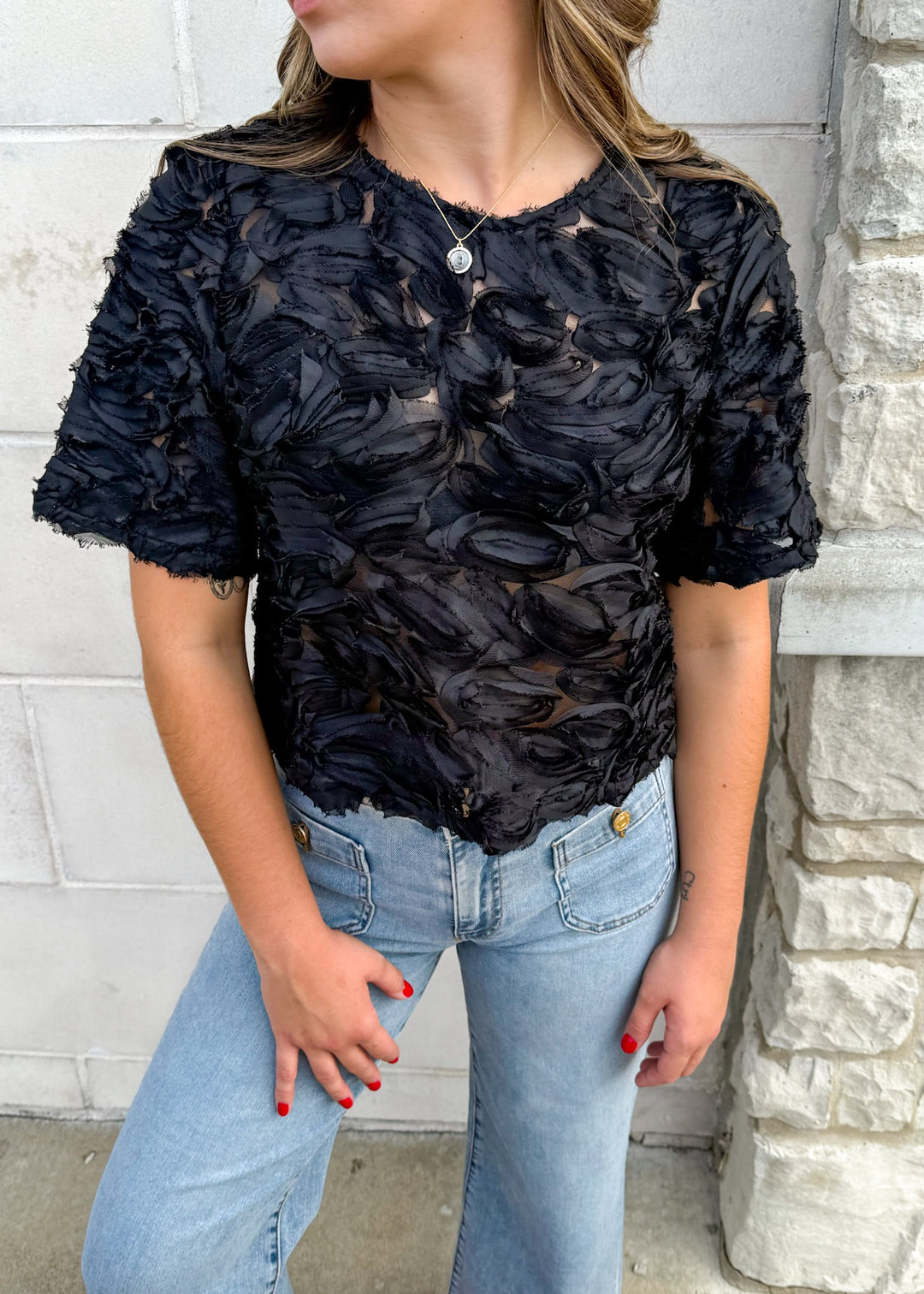 Taylor Petal Texture Sheer Top