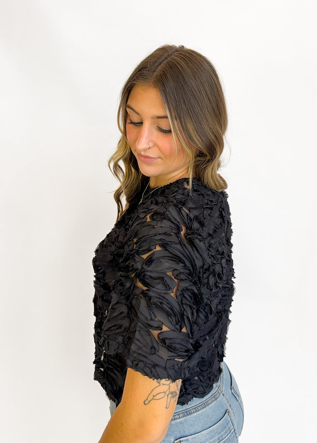 Taylor Petal Texture Sheer Top