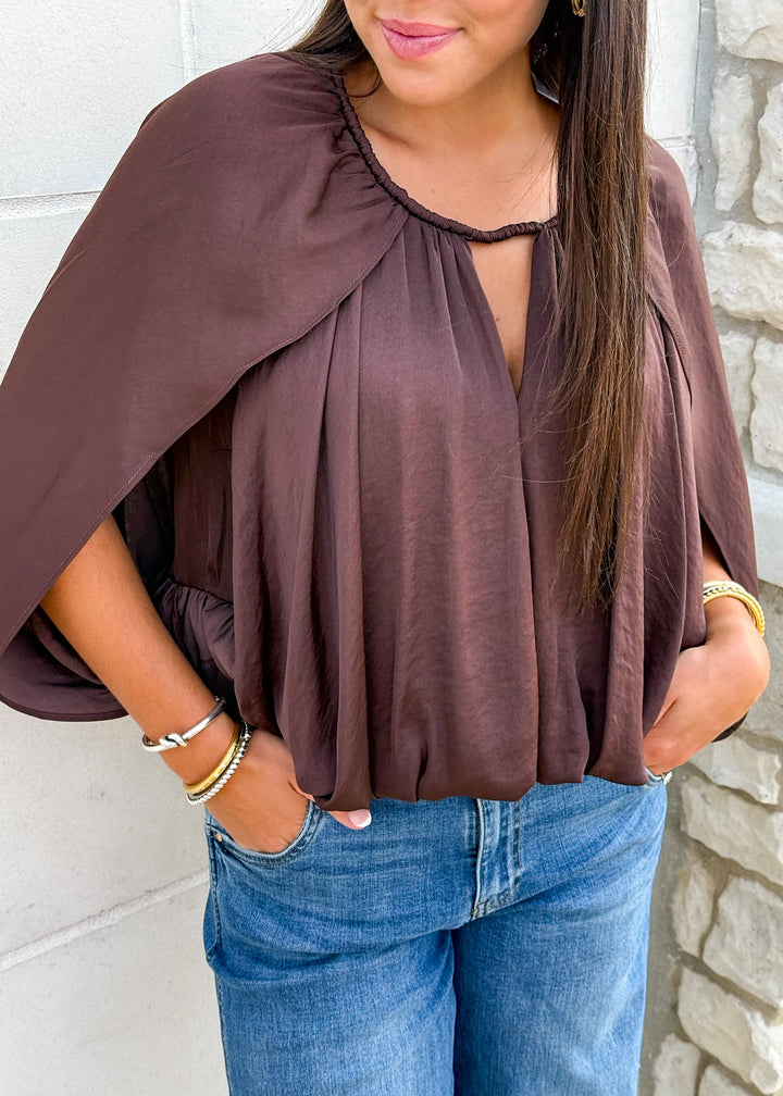 Olivia Silky Draped Cape Sleeve Blouse