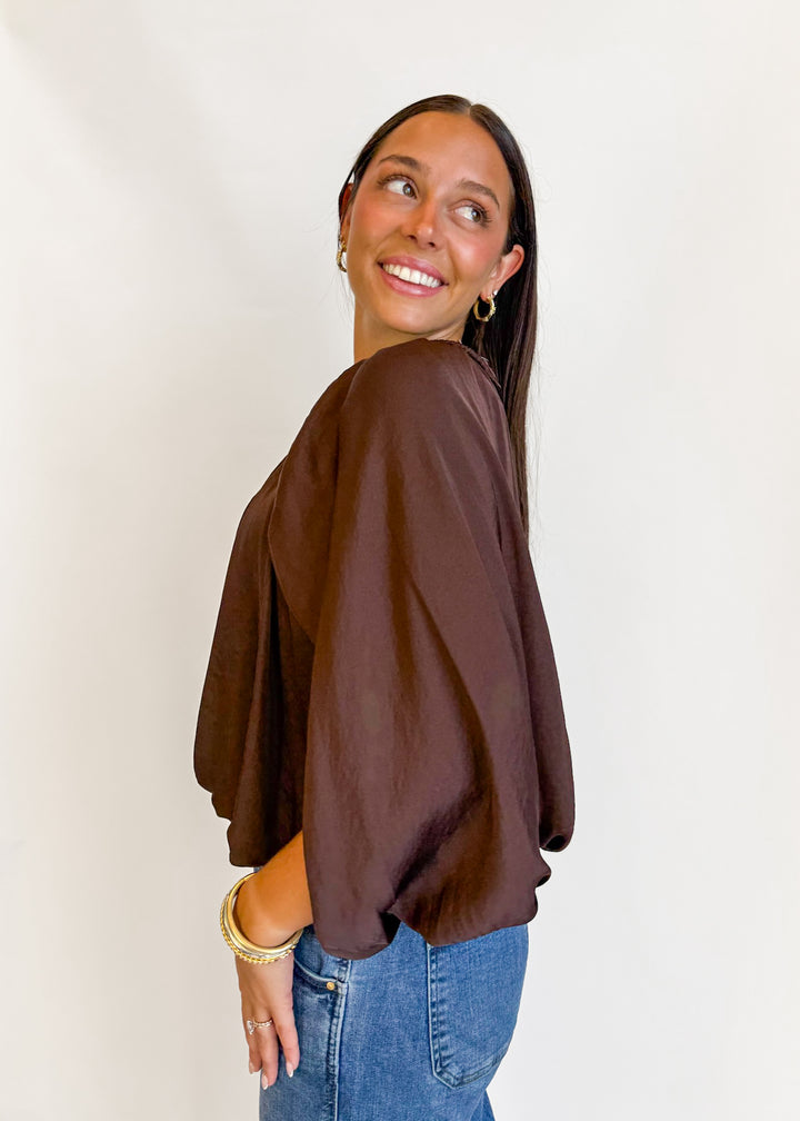 Olivia Silky Draped Cape Sleeve Blouse