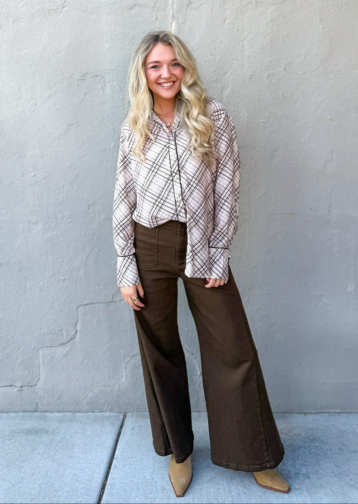 Reina Checkered Print Button Down