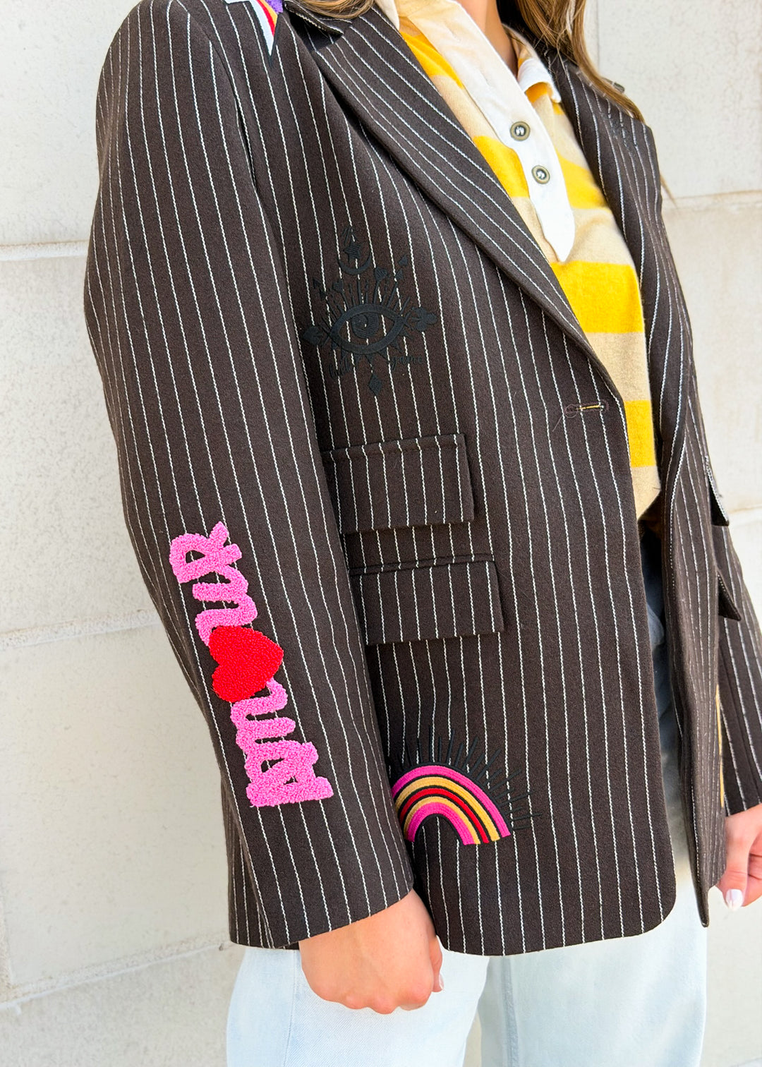 Tiffany Pinstripe Patch Blazer - Dark Brown