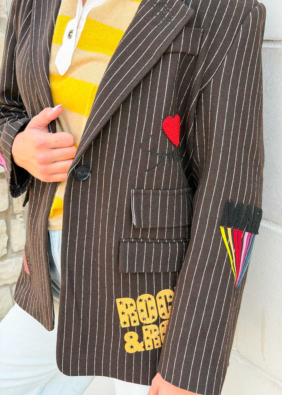 Tiffany Pinstripe Patch Blazer - Dark Brown