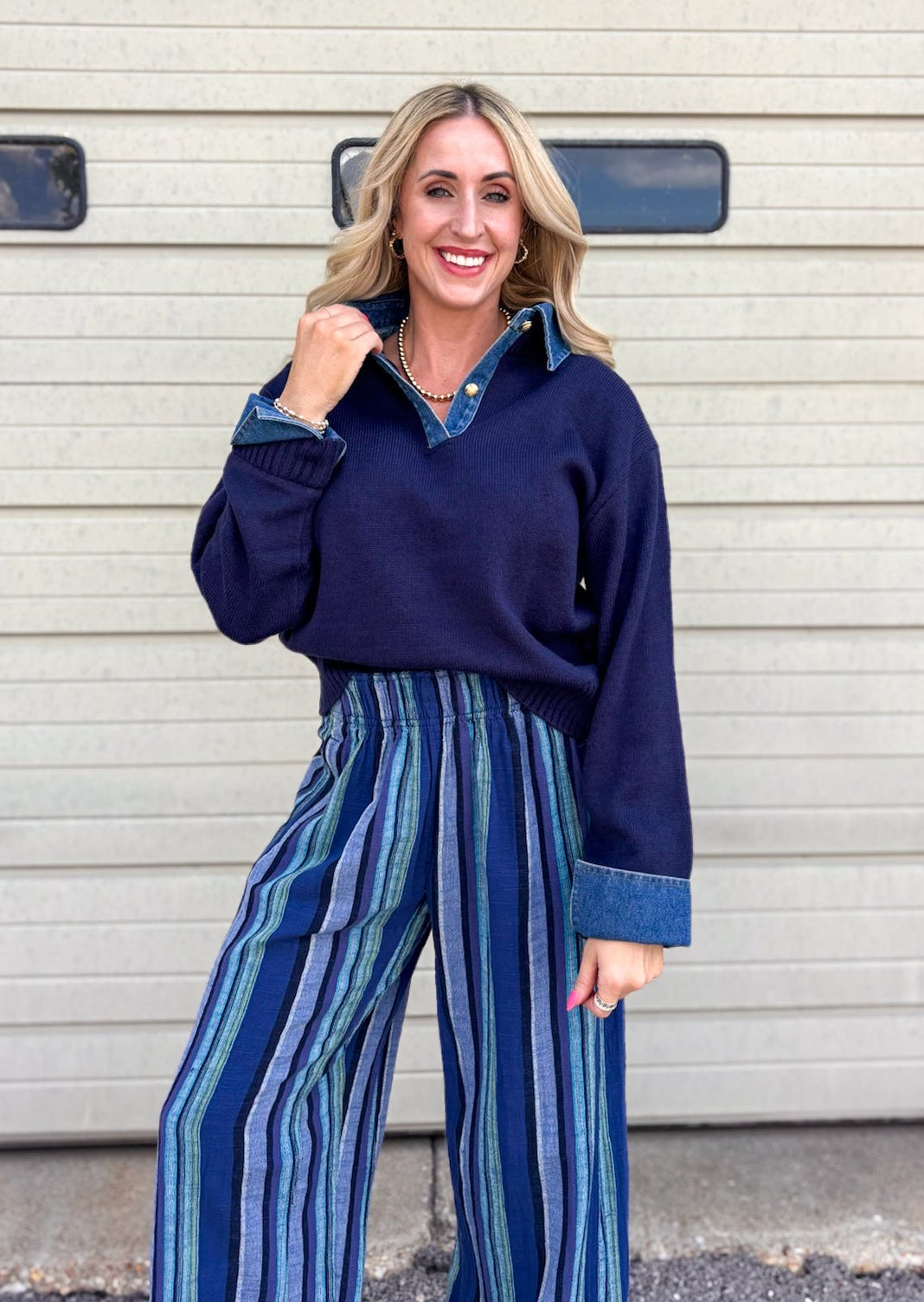 Elan Riley Denim Collared Top