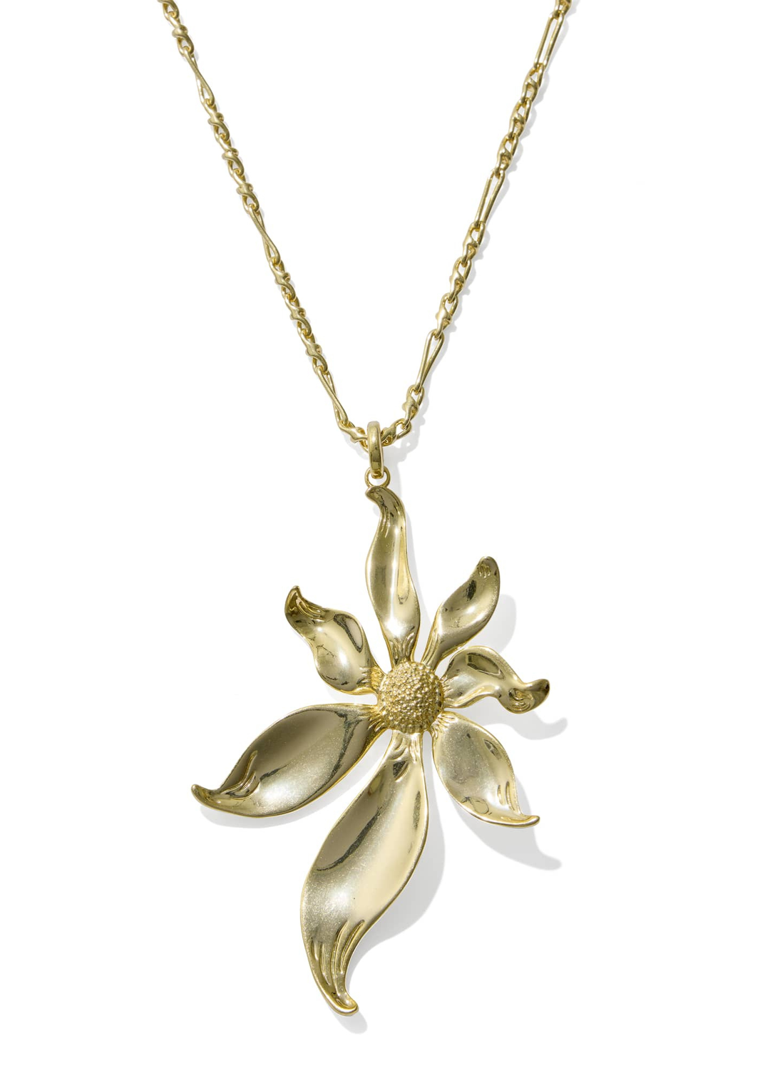 Gold necklace with a gold flower pendant
