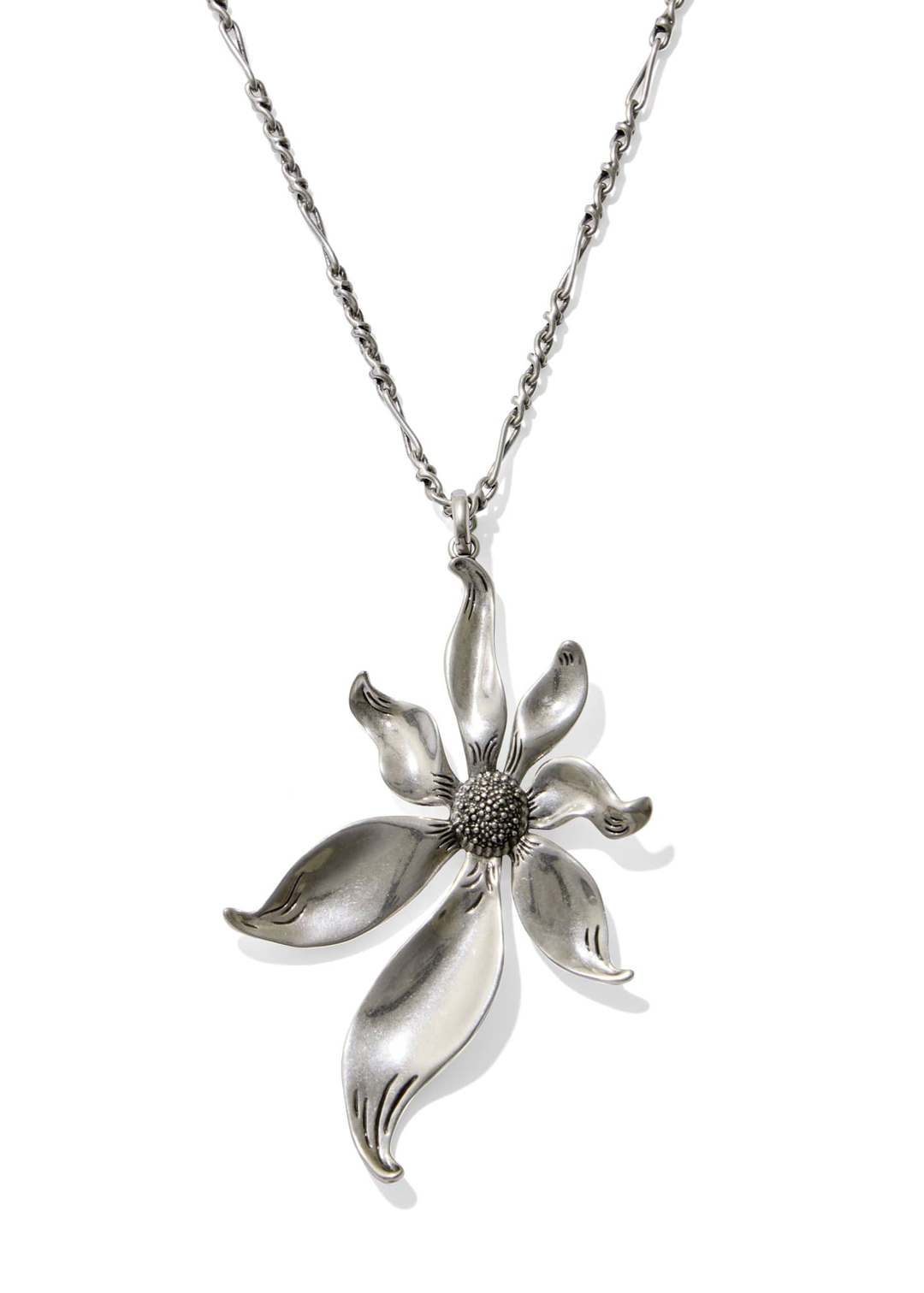 Vintage silver necklace with a flower pendant