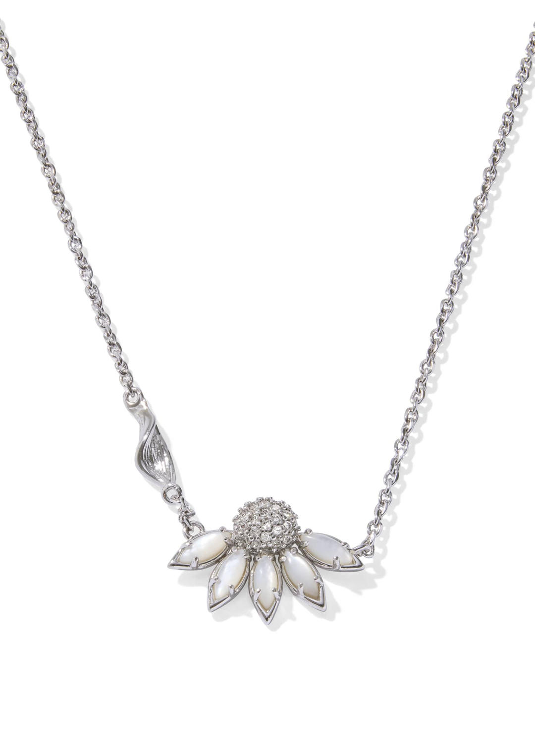 Silver necklace with an ivory flower pendant