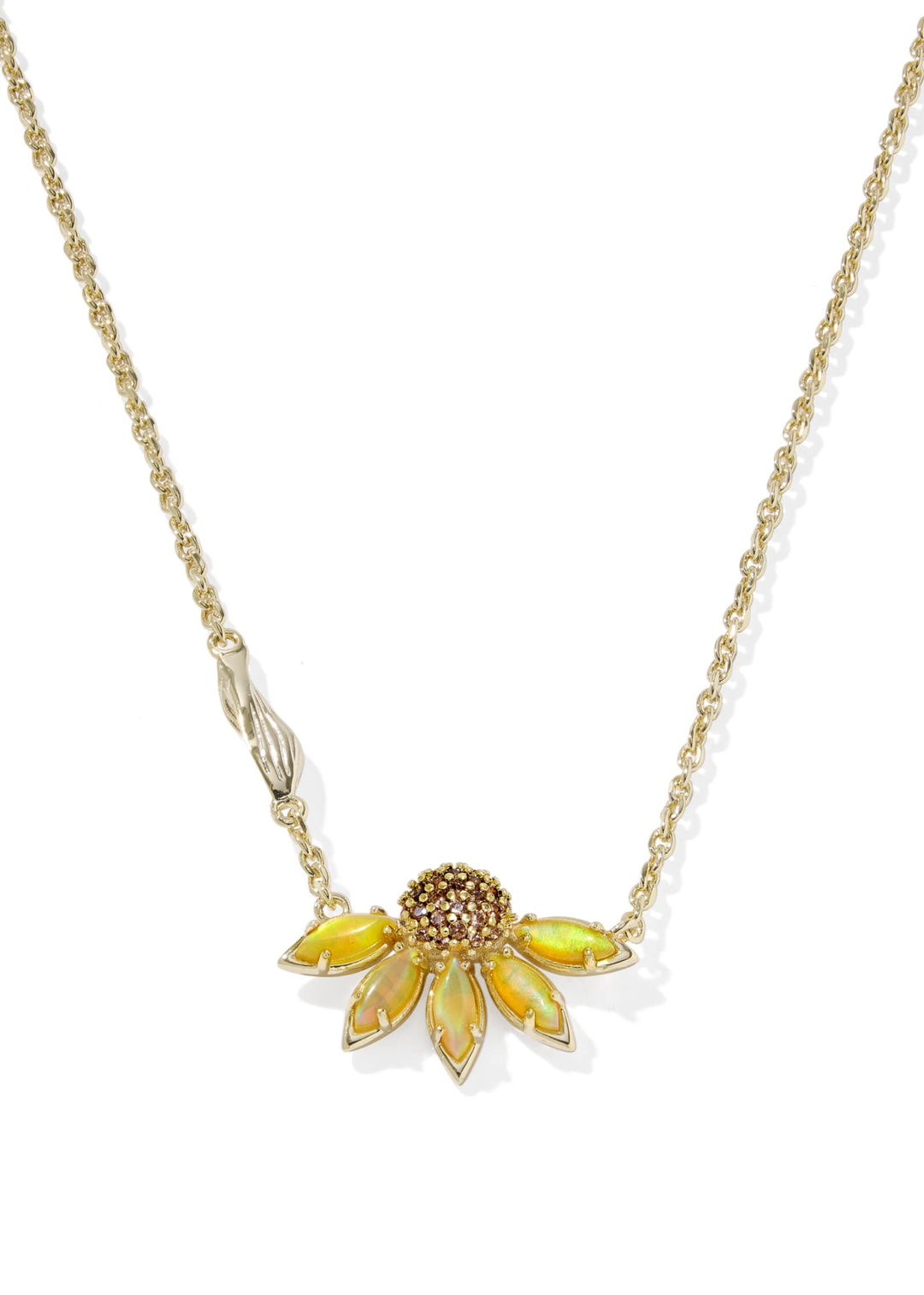Gold necklace with a yellow flower pendant