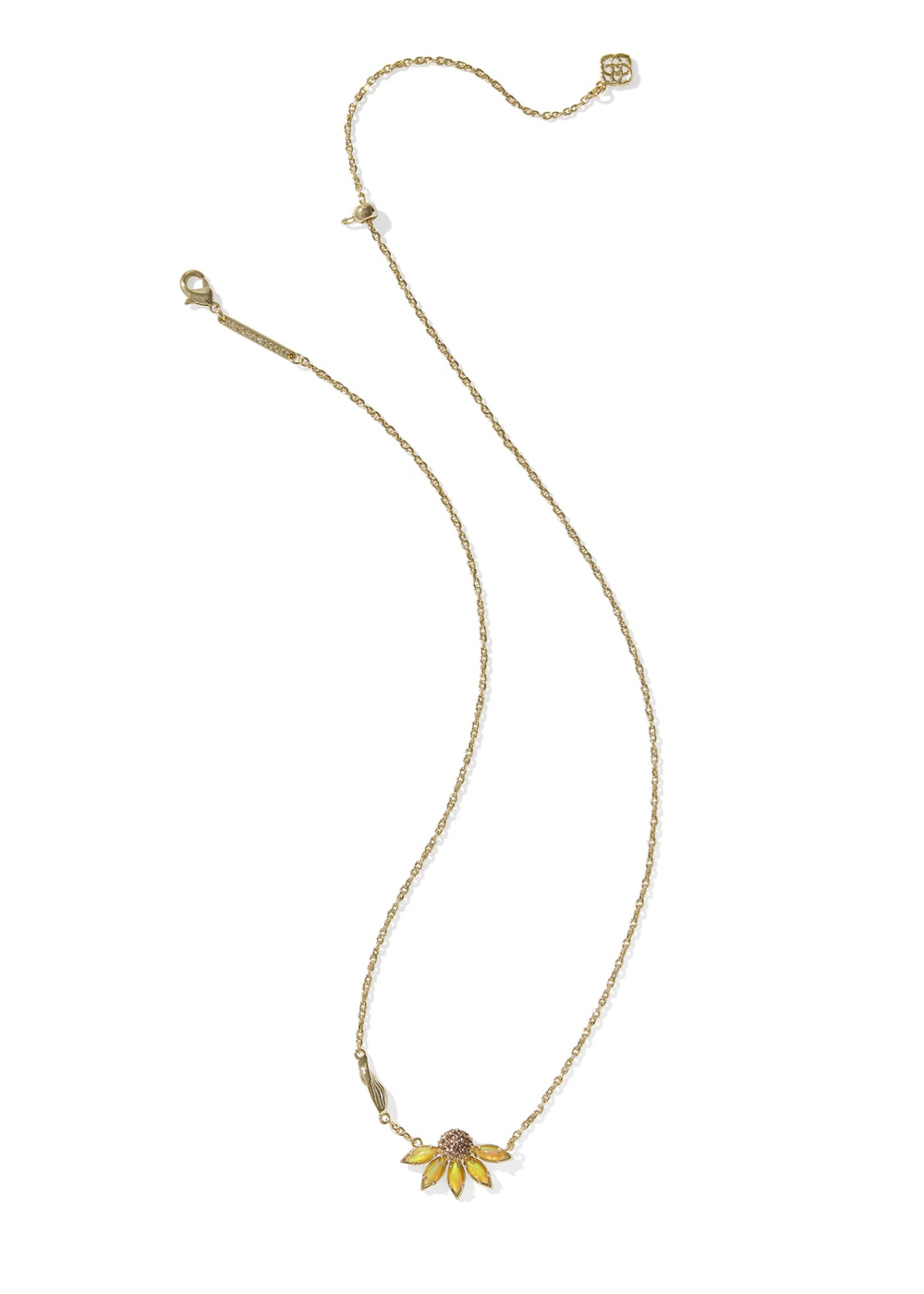 Gold necklace with a yellow flower pendant