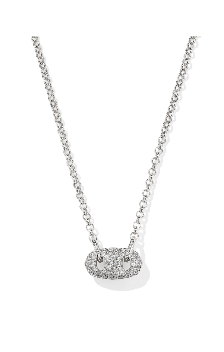 Kendra Scott Bailey Pave Short Pendant Necklace in Rhodium/White Crystal