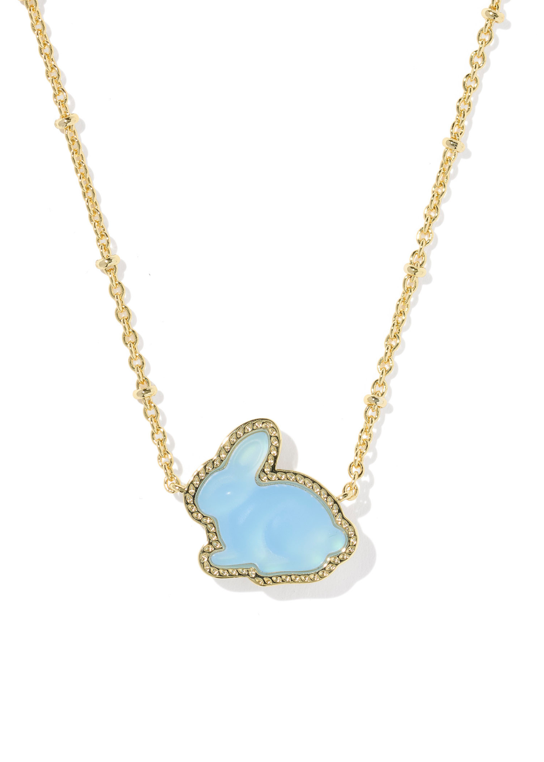 Blue bunny pendant necklace with a gold chain