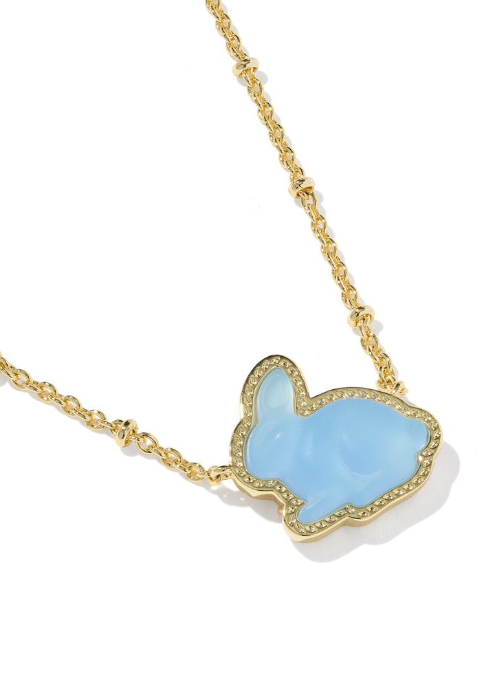 Blue bunny pendant necklace with a gold chain