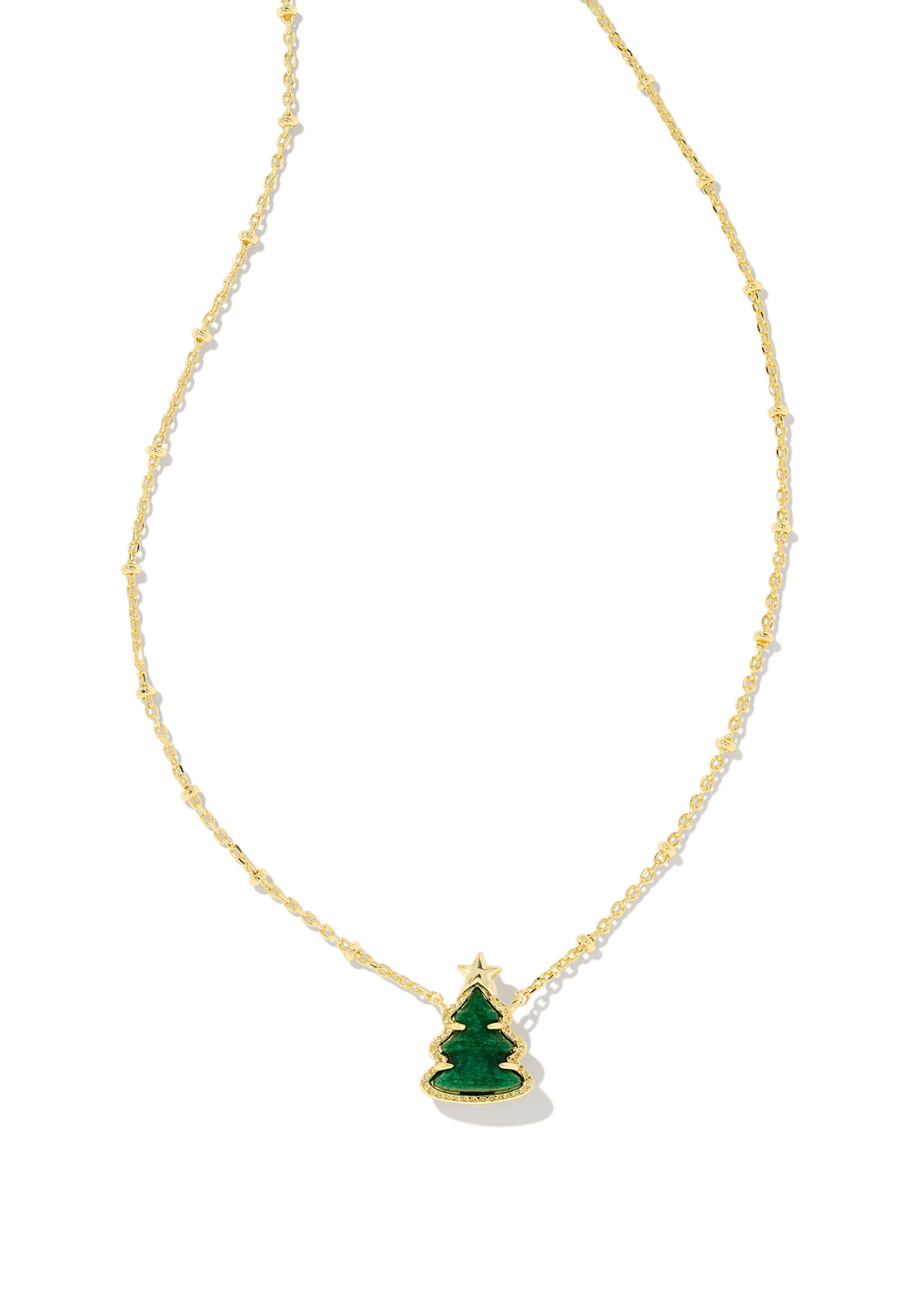 Kendra Scott Christmas Tree Short Pendant Necklace in Gold/Green Quartzite