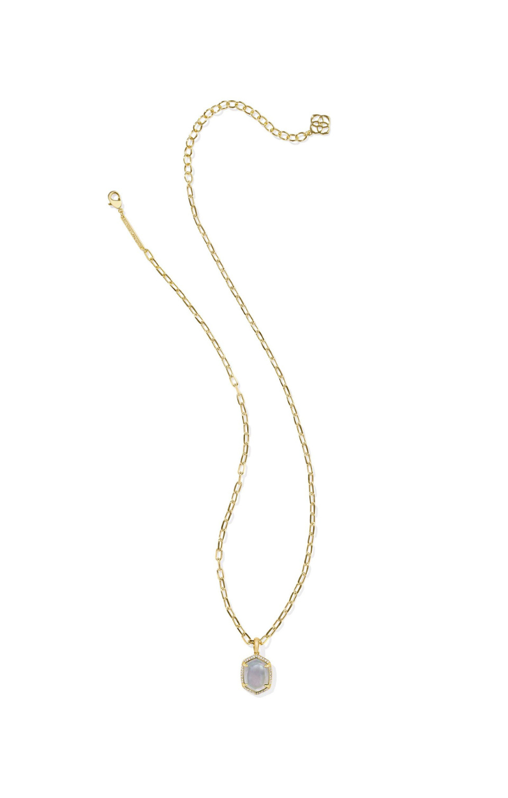 Kendra Scott Daphne Pave Frame Short Pendant Necklace - Gold/Iridescent Ivory Illusion