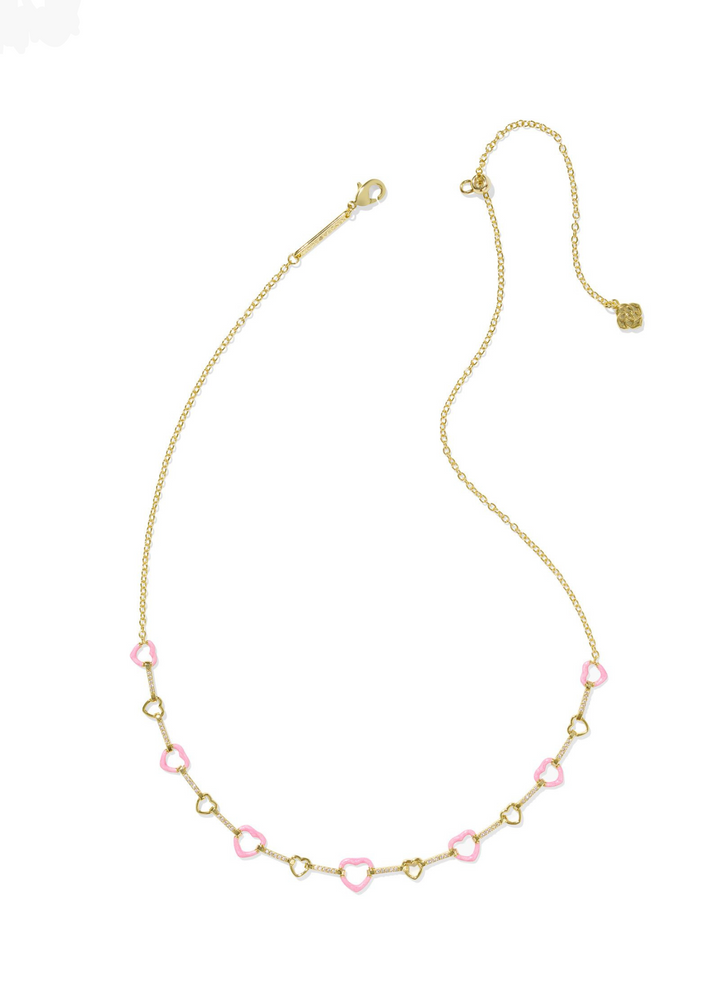 Kendra Scott Haisley Heart Strand Necklace - Gold/Pink Pearlescent Enamel