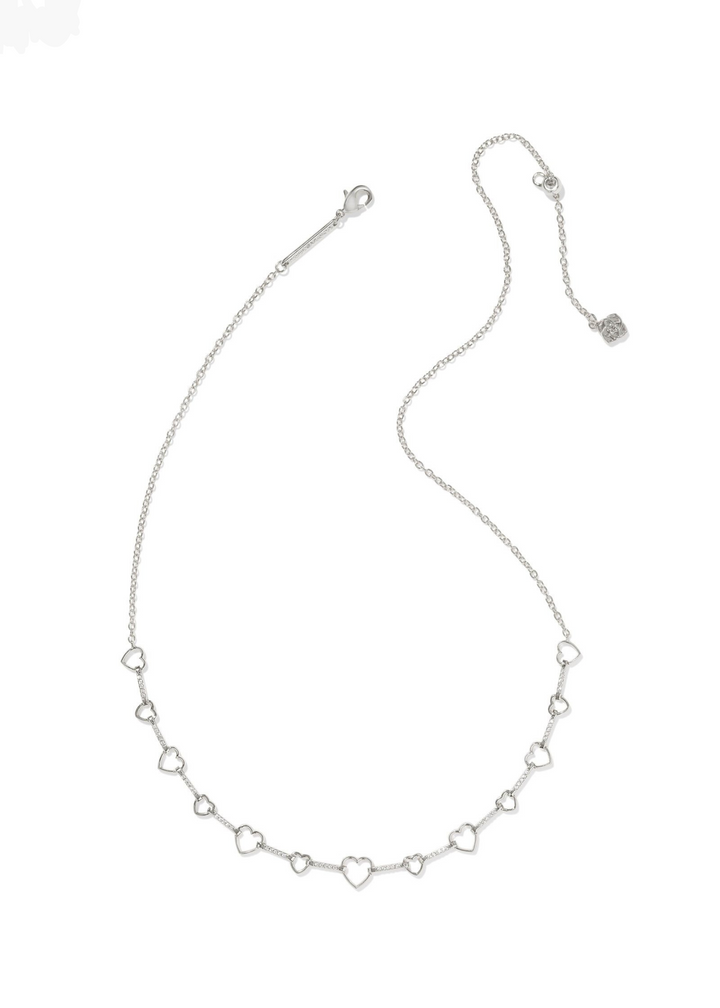 Kendra Scott Haisley Heart Strand Necklace - Rhodium/White Crystal