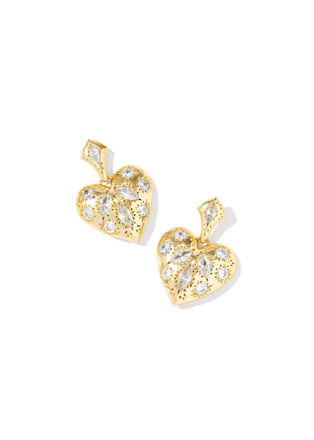 Kendra Scott Holland Heart Drop Earrings in Gold/White Crystal