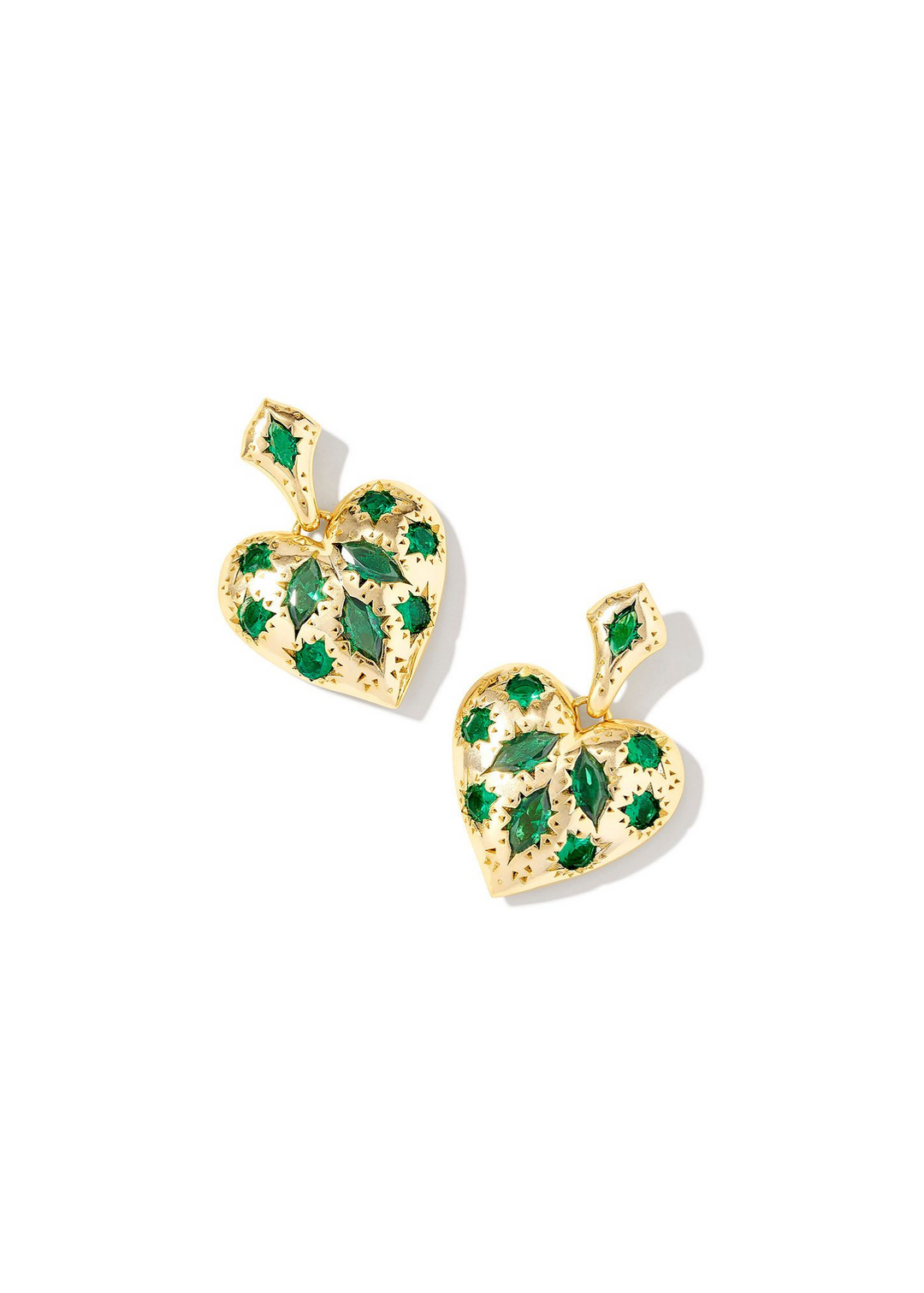 Kendra Scott Holland Heart Drop Earrings in Gold/Green Crystal