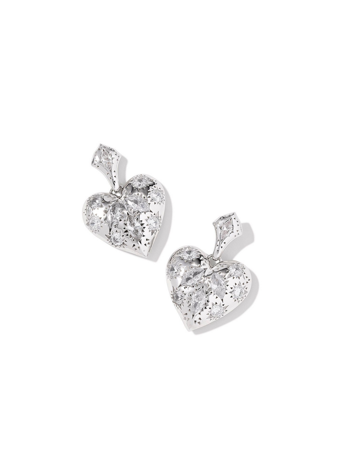 Kendra Scott Holland Heart Drop Earrings in Rhodium/White Crystal