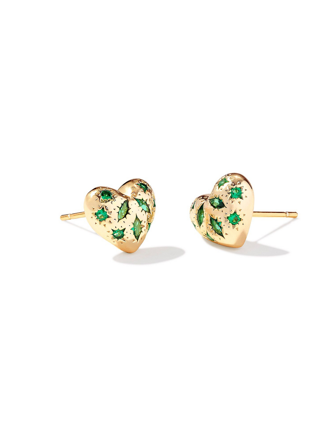 Kendra Scott Holland Heart Stud Earrings in Gold/Green Crystal