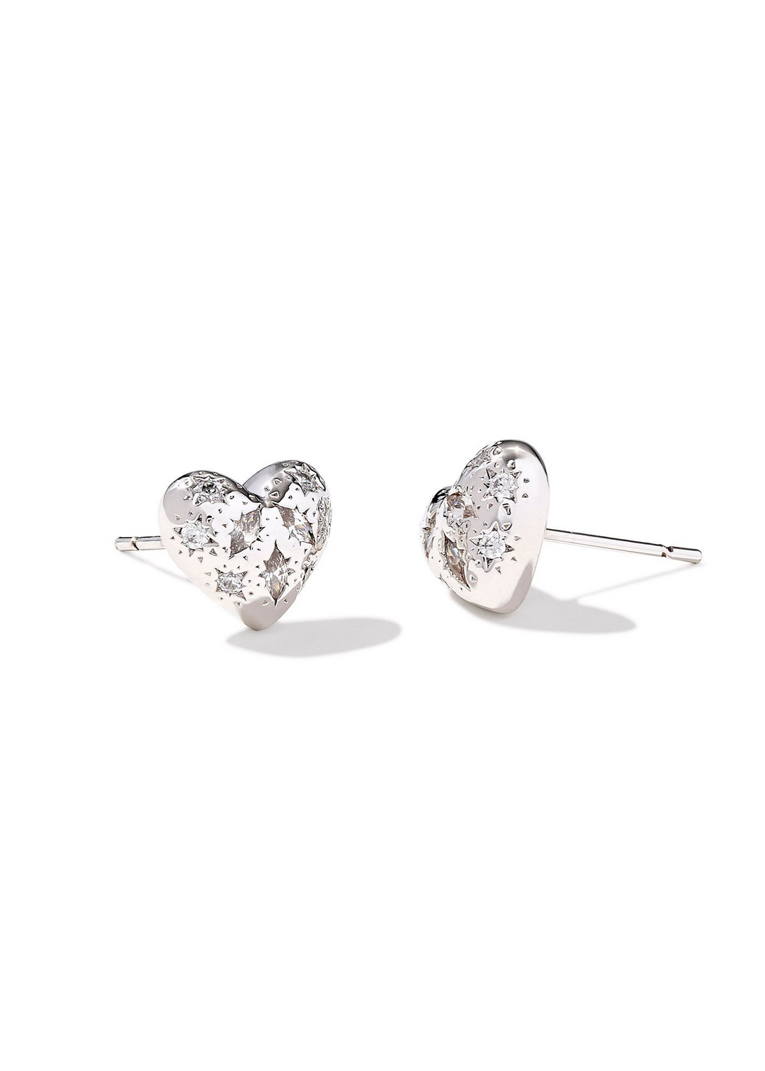 Kendra Scott Holland Heart Stud Earrings in Rhodium/White Crystal