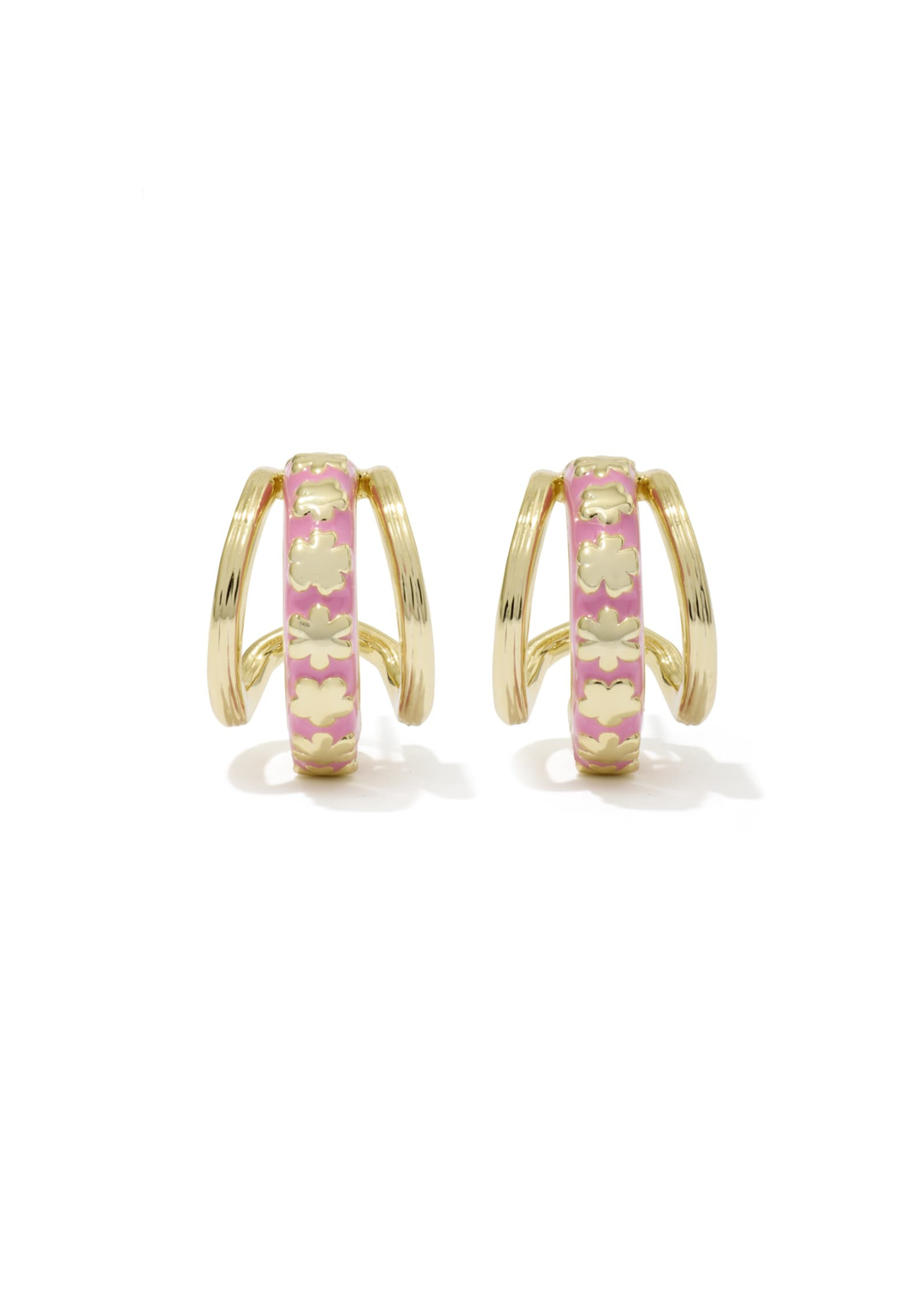 Pink and gold multipe hoop huggie earrings